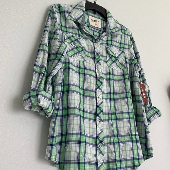 NWT - Arizona Jeans - Long-Sleeved Button Down Plaid Shirt - Large - Picture 12 of 14